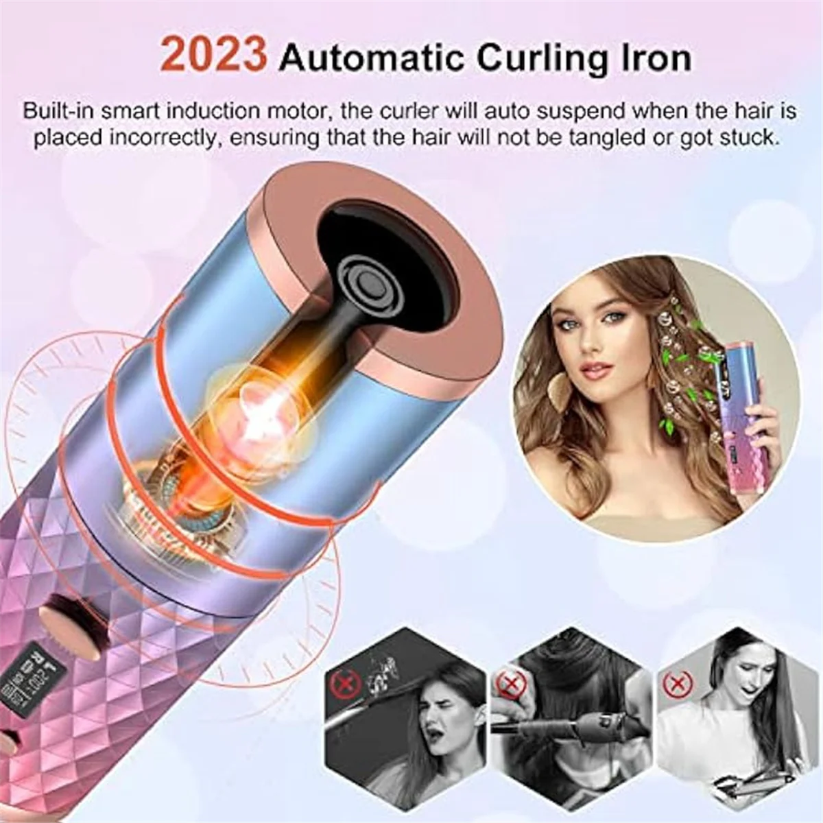 Hair curlerAutomatic Curling Iron, Cordless Auto Hair Curler,Portable Rotating Curling Wave Wand Styling Tool, Auto Shut Off