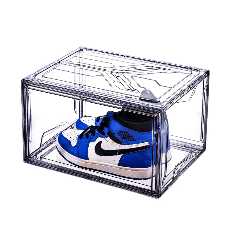 Large-capacity transparent acrylic side door magnetic shoe box stackable combined anti-oxidation and fully transparent shoe wall