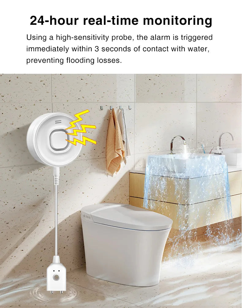 Water Leak Alarm Detector, 100dB Loud Alert Water Sensor, IP55 Waterproof, , Easy Installation for  Home Basement Flood NO Smart