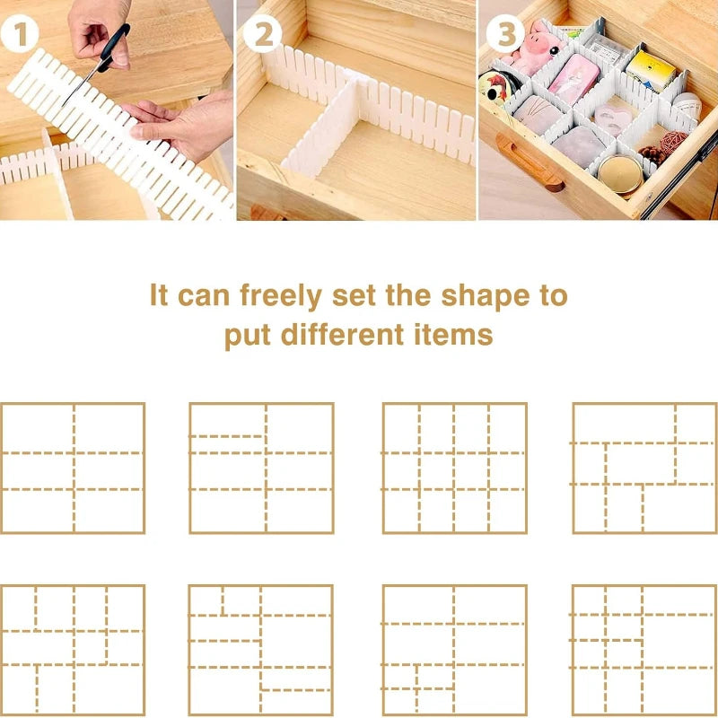 4/8/12 Pieces Drawer Divider Adjustable  Storage Organizer Separator for Tidying Clutter Cutlery  Desk & Kitchen Bedroom Office