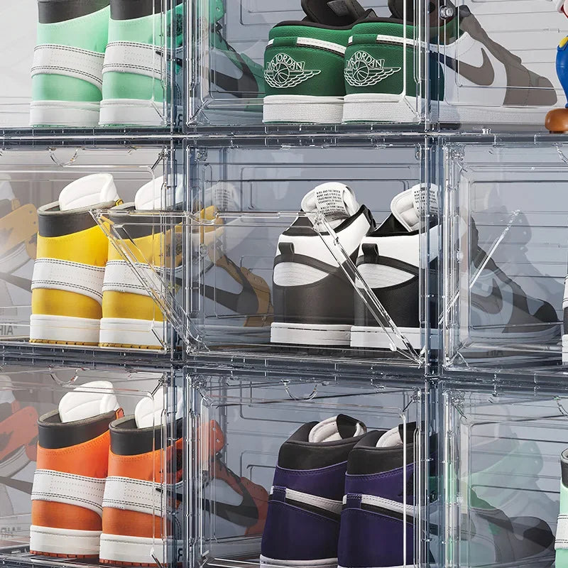 48 Size Large Foldable Stackable Acrylic Shoe Box with Magnetic DoorTransparent Dustproof Sneaker Storage Organizer for AJ N ike