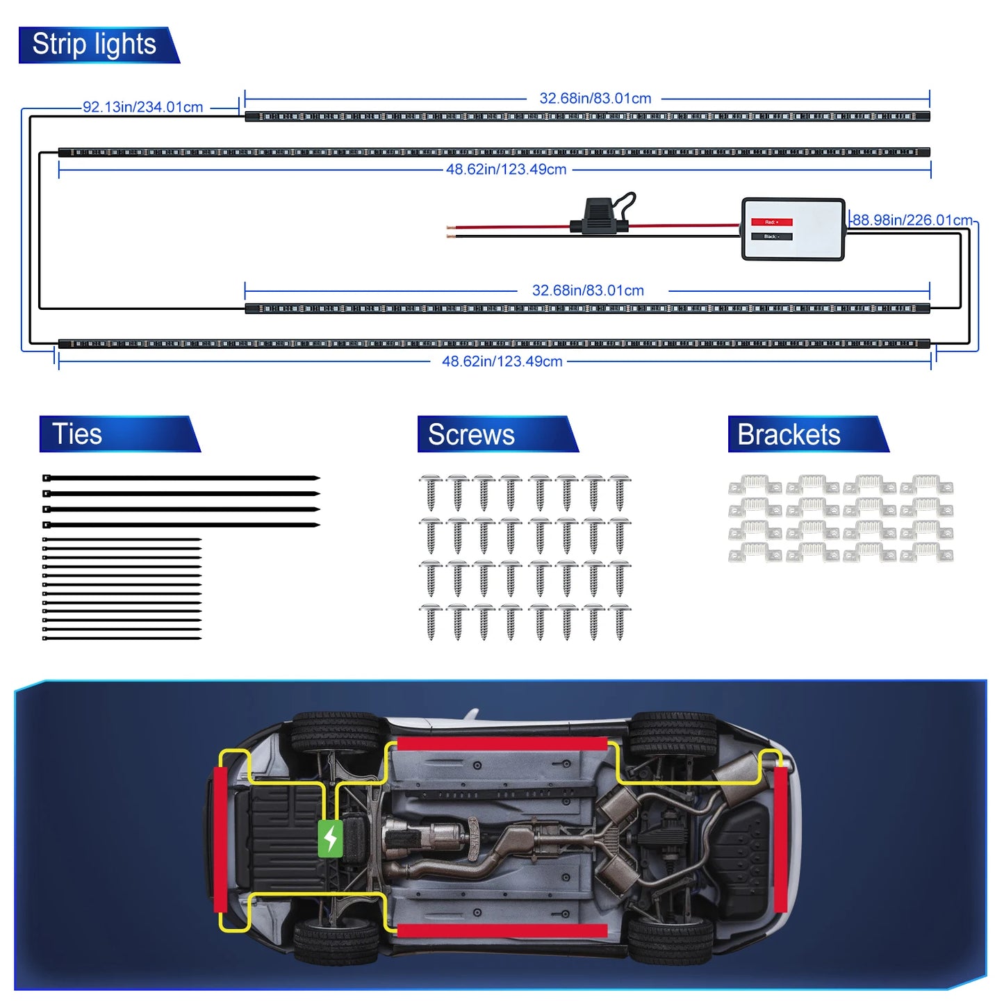 RGB Car Underglow Strip Lights with App Control Waterproof Strip Lights for Cart Boat Decoration LED Exterior Lights Strip DC12V