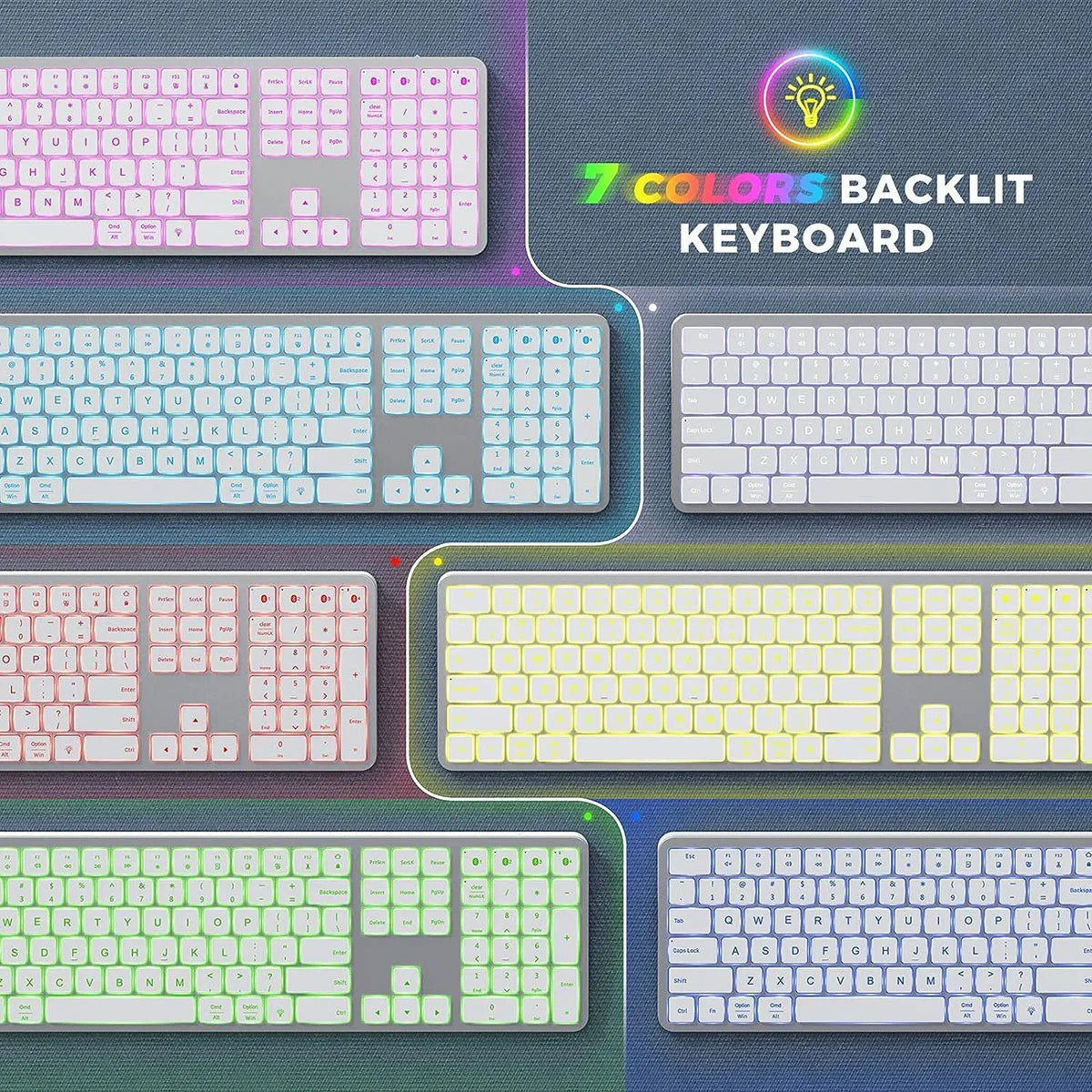 RGB Wireless Bluetooth Keyboard Full Size Multi-Purpose Rechargeable Keyboard Backlight Gaming Keyboard for Tablet PC