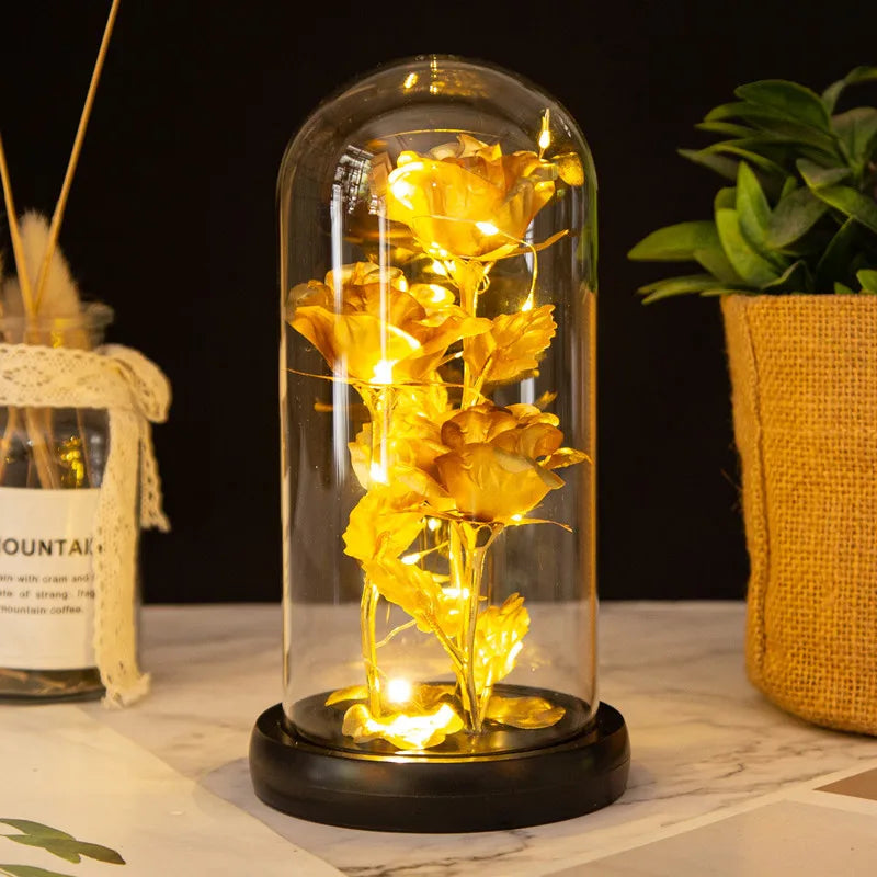 Glass Rose Flower for Women，Light Up Rose in A Glass Dome,Rose Gifts for Christmas， Anniversary，Wedding，Valentines，Birthday