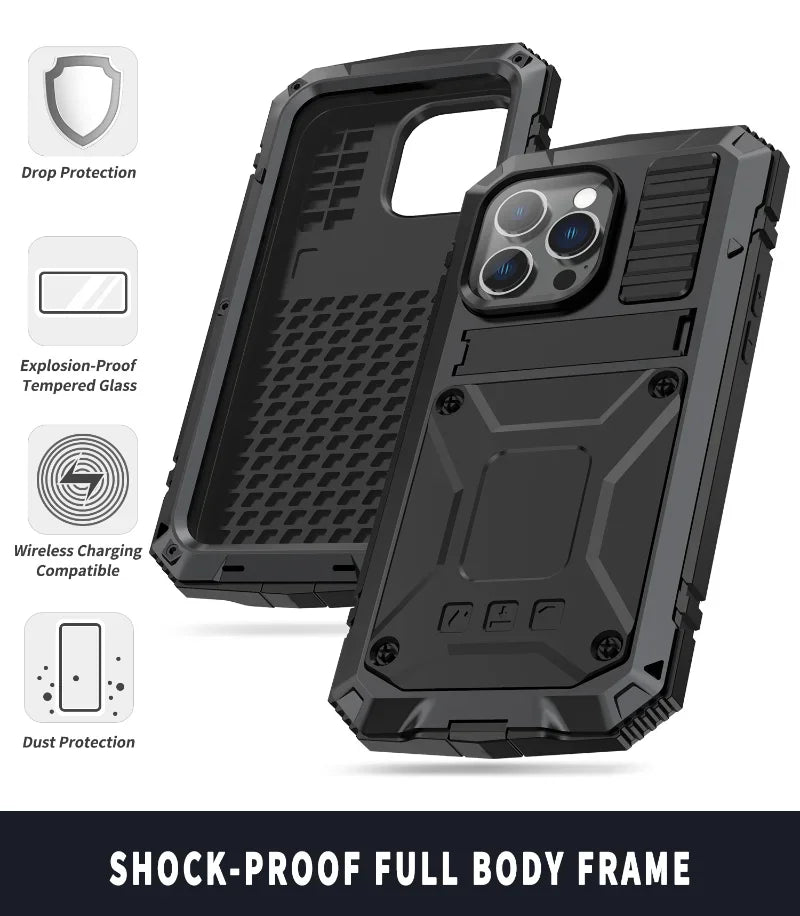 Luxury Rugged Armor 360 Full Phone Case For iPhone 16 15 14 Pro Max Plus 13 12 11 Metal Aluminum Shockproof Cover