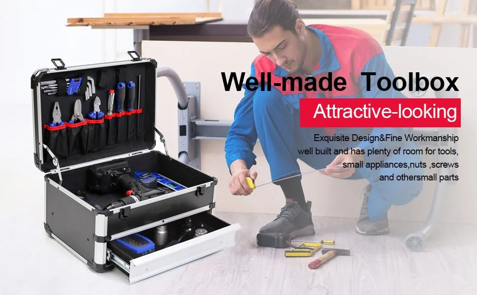 Aluminum Carrying Case Tool box Drawer Type Tool Box Organizer Multifunctional Metal Tool Box Suitcase Electrician Suitcase