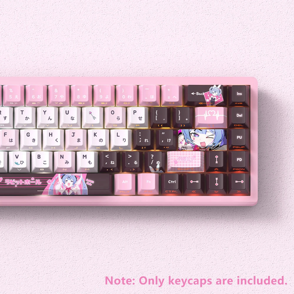 74/129 key is a combination of powder, white and brown colors. It has a Japanese anime style and is made of PBT material