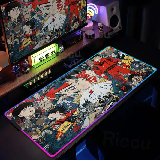RGB Gaming Mouse Pad Anime AKIRA Keyboard Mousepad Large Computer LED Backlit Deskmat Xxl Gamer Decoracion Lock Edge Thicken Rug
