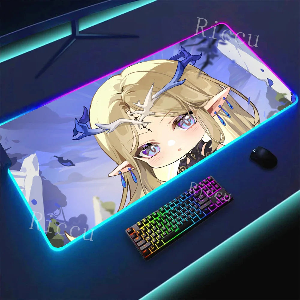 RGB HD Cartethyia Wuthering Waves MousePad Game Laptop Play Mat Extra Large Kawaii Non-slip MousePad Gaming Accessories E-Sports