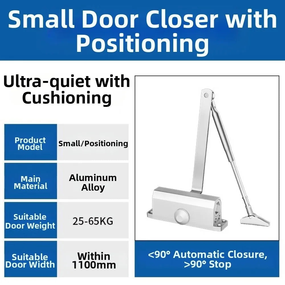 25-85KG Automatic Door Closer Mute Soft Closing Adjustable Speed Hydraulic Buffer Aluminum Alloy Protective Door