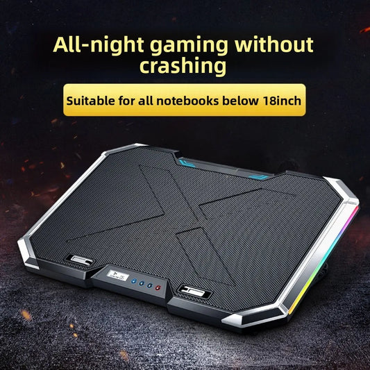 17 inch gaming laptop cooler, 6-fan LCD screen, two USB ports, 1500RPM laptop cooling pad, RBG luminous laptop stand