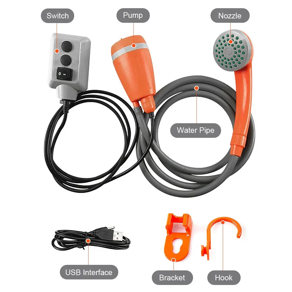 Portable Outdoor Camping Shower Camping Shower Pump Rechargeable Shower Head for Camping Hiking Traveling