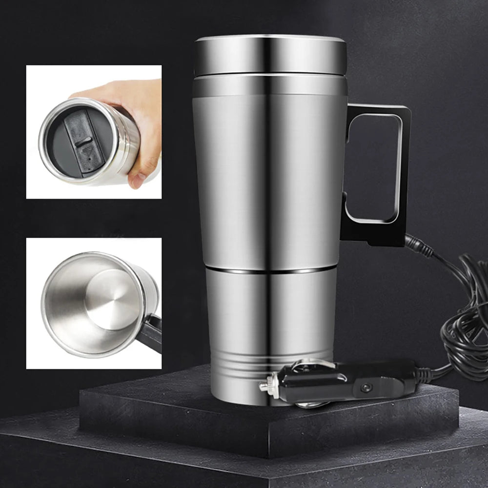 12V/24V Car Electric Heating Mug Water Heater Thermos Stainless Steel Heating Kettle Electric Heating Water Cup Car Water Heater