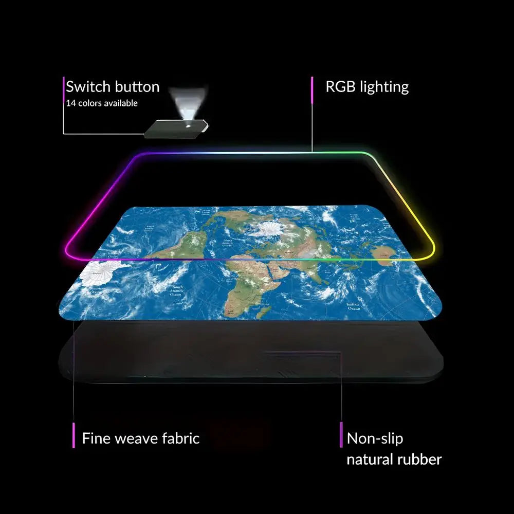 Large World Map Mouse Pad RGB Gaming Mouse Pad HD Gamer Large LED Light XXL MousePads PC Computer pad Non-slip