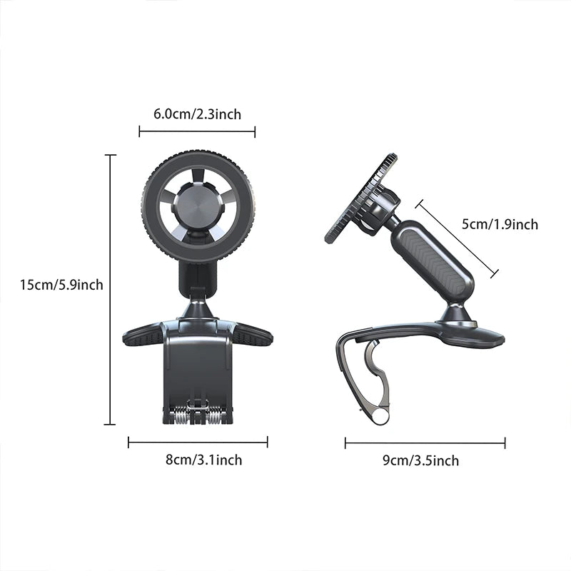 Magnetic 360 Degree Rotation Dashboard Car Phone Holder [Strong Compression Clamp] Clip on Dashboard for 4 to 7 inch Smartphones