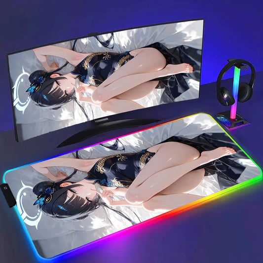 RGB HD Ryuuge Kisaki Blue Archive Game Mousepad Large Keyboard Desk Mat Gaming Mouse Pad LockEdge Edge PC Computer Mat E-Sports