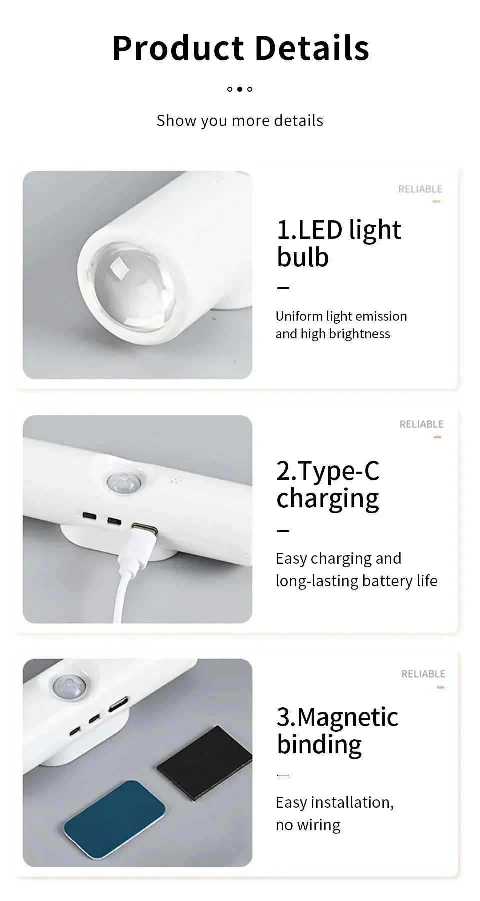 RGB Gradient Ambient Light Rechargeable LED Night Light Motion Sensor Wall Sunset Lamp Dimmable Magnetic Closet Bedroom Lamps