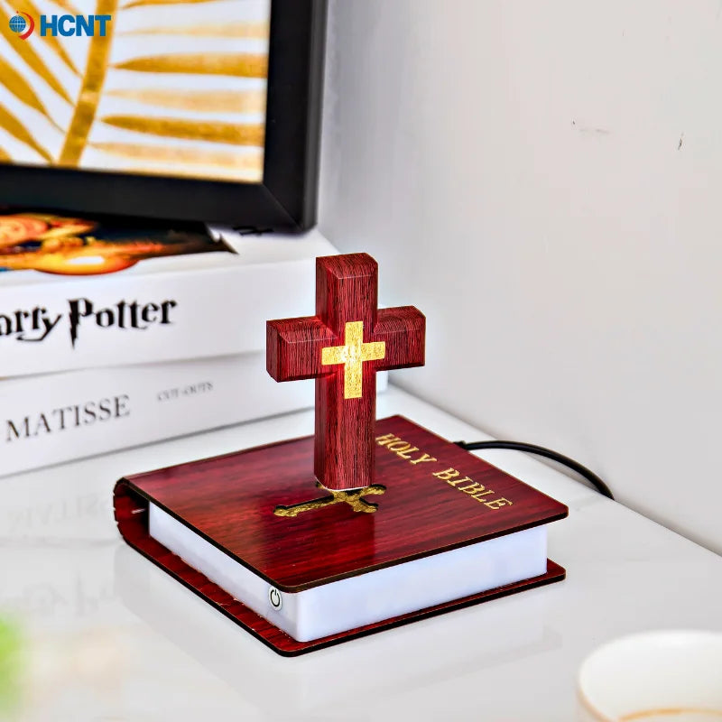 Levitating Cross Lamp Bible Floating Cross Night Light with Colorful Magnetic Levitation Christian Gift Spiritual Home Decor