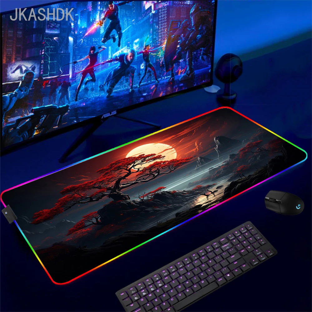 Gaming Cool Mouse Pad with Backlight Mouse Carpet Huge Rugs Rgb Mat 50x100cm Rubber Mat Landscape Led Pc Gamer Speed Desk Mats