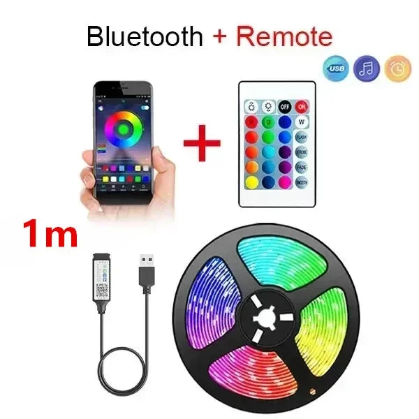 Gaming RGB LED Light Strip USB 5V 5050 Music Sync Flexible Tape Christmas Lights Remote & APP Control for Desk Room Decorations