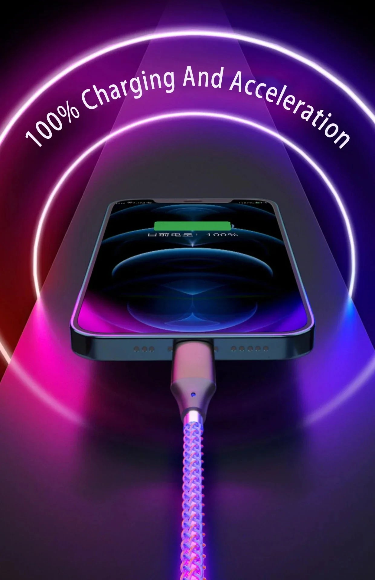 3 in 1 1.2M 6A Super Fast Charging Colorful Light Data Cable Drag Three RGB Breathing Gradient Car Charging Cable USB Universal