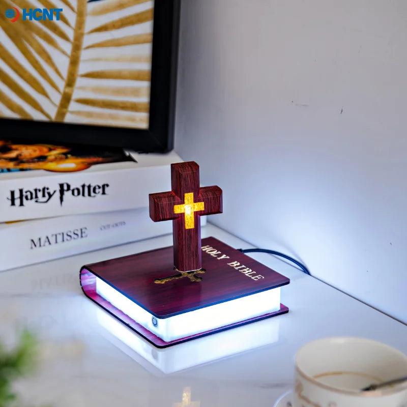 Levitating Cross Lamp Bible Floating Cross Night Light with Colorful Magnetic Levitation Christian Gift Spiritual Home Decor