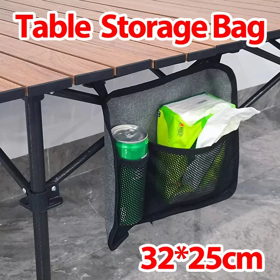 Outdoor Mesh Table Side Storage Bag Hanging Organizer Pocket Portable, Compact, Easy Access for Beach, Patio, Camping Equipment