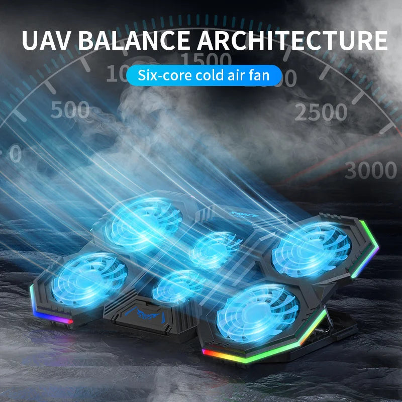 RGB Gaming Laptop Cooling Pad Air Cooler Notebook Stand Holder with 6 fans Cooling Fan Base Suit for 12-17 inch Laptop Stand
