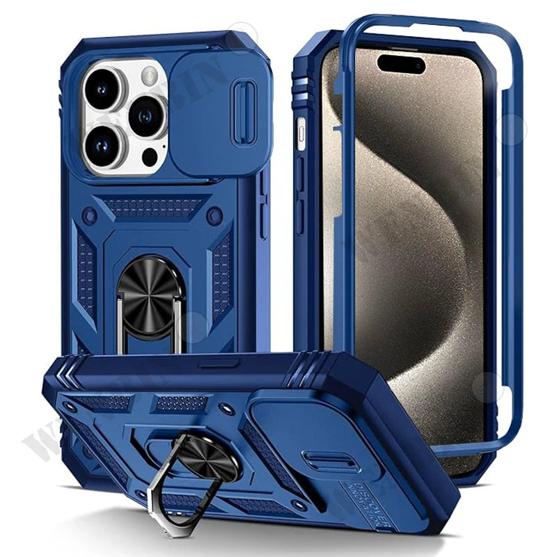 Case For iPhone 17 Pro Max 16 15 14 13 Pro Max 16E Heavy Duty With Camera 360 Degree Kickstand Cover Capa Fundas