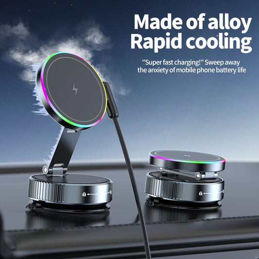 15W Vacuum Suction Magnetic Wireless Charger Car Phone Holder Mount 360 degree Rotatable Compatible with Smartphones for iPhone