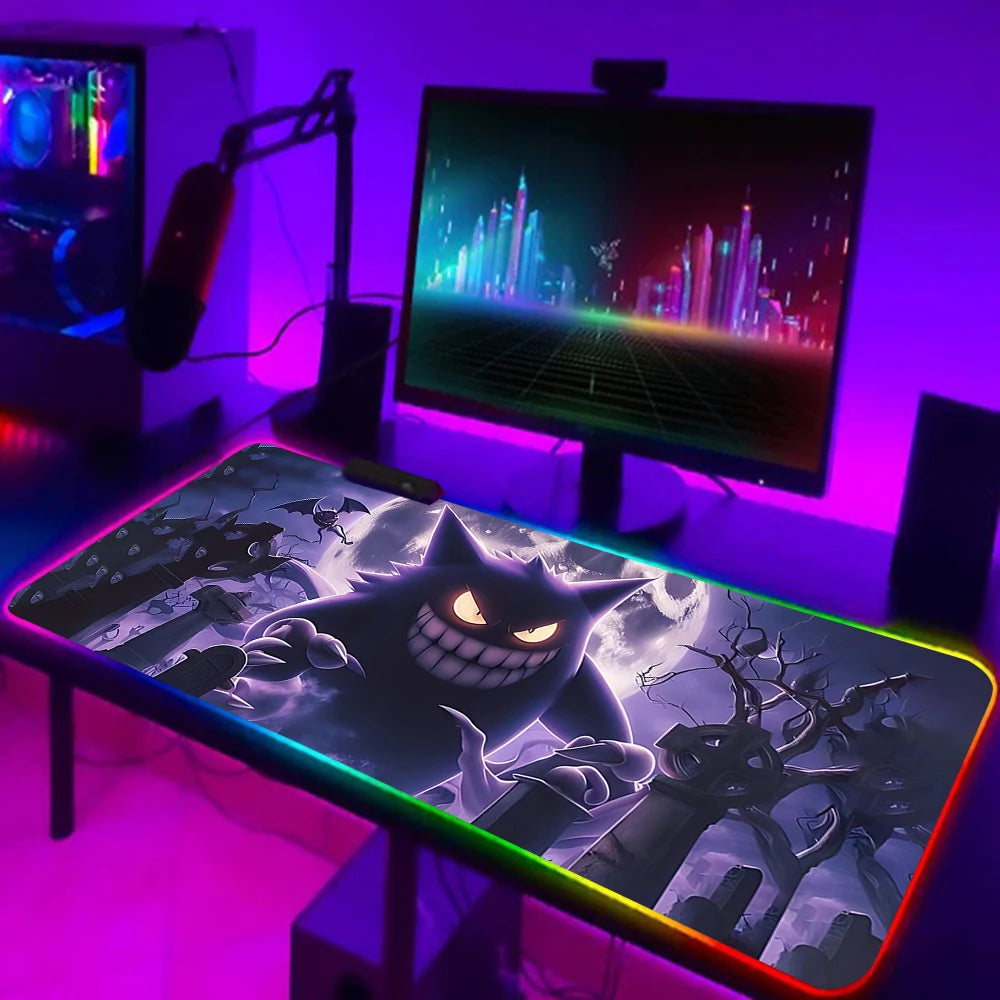 RGB Pc Gamer Keyboard Mouse Pad Mousepad Cute Anime Gengars LED Glowing Mouse Mats Rubber Gaming Computer Mausepad