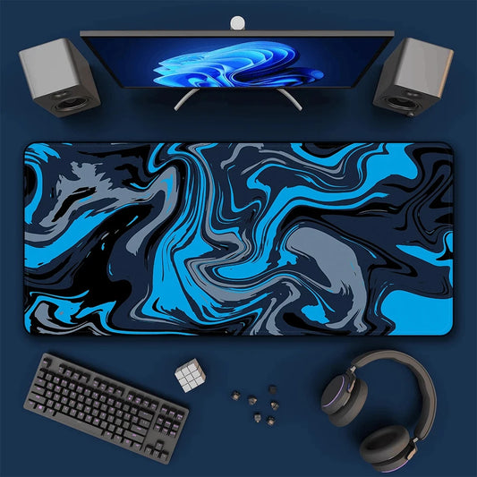Blue Large Gaming Mouse Pad XXL Strata Liquid Deskmat Non-Slip Rubber Game Mouse Mat Computer Keyboard Mats Big Mausepad Gamer