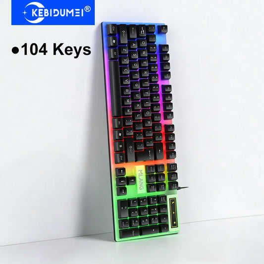 RGB Gaming Keyboard 104 Keys USB Wired Keyboard Standard Keyboard Floating Button Backlit Keyboard for PC Computer Laptop