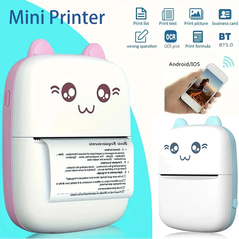 Mini Bluetooth Thermal Printer 200dpi for Labels, Photos, and Memo Printing - Portable with USB Cable