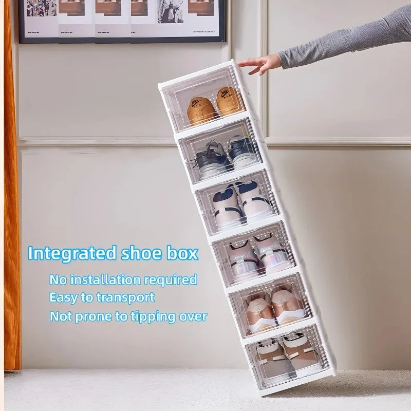 Shoes Box Foldable Transparent Sneaker Shoe Storage Organizers Box Stackable Dustproof High-top Cabinet Shoe Rack Shelf