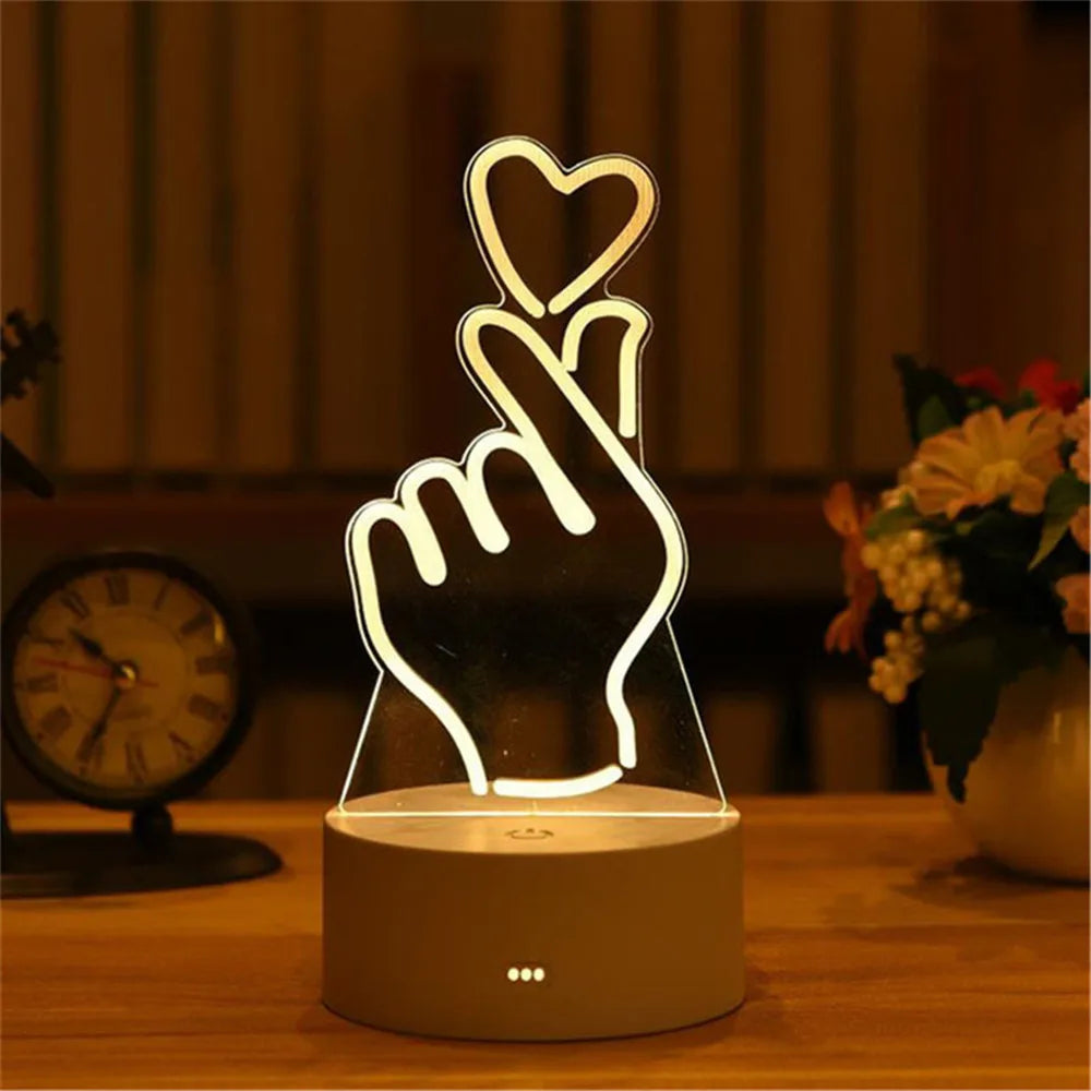 Romantic Love 3D Acrylic Neon Sign USB Led Lamp for Home Children's Night Lights Table Lamp Birthday Valentines Day Bedside Lamp