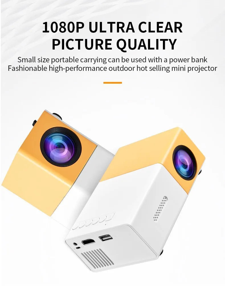 Powerful Native HD Mini Projector Mobile Phone Wired Screen Mirroring Portable Home Theater Projectors Supports HDMI USB Connect