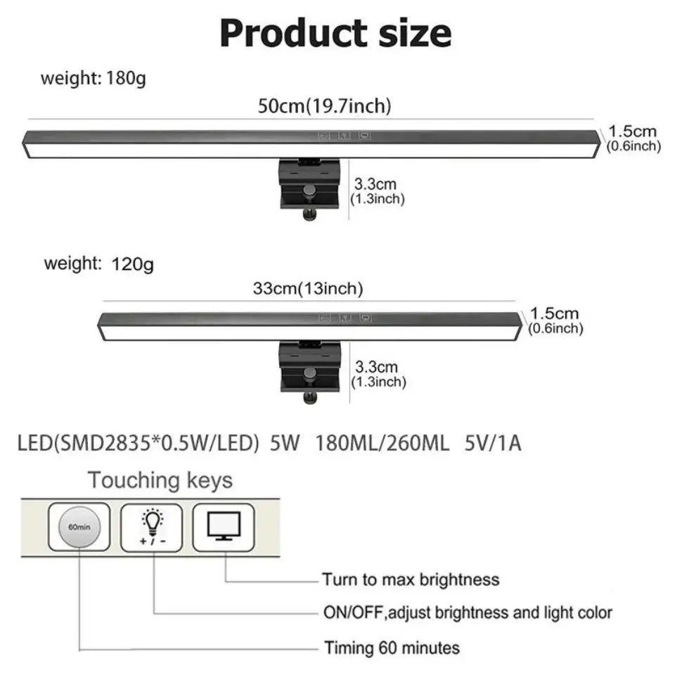 RGB Desktop Atmosphere Light Strip LED Eye Protection Learning Reading Hanging Lamp PC Display Screen Lighting Night Light