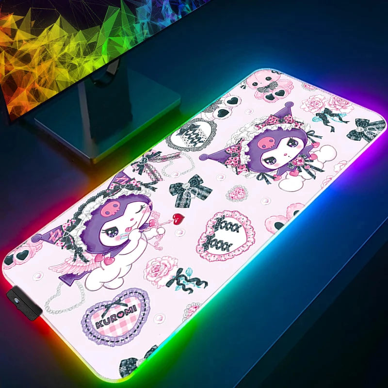 RGB Large Gaming Mouse Pad Kuromi Anime PC Computer Gamer Desk Mat Backlight XXL Kawaii Edge White Laptop LED Mousepad Backlight