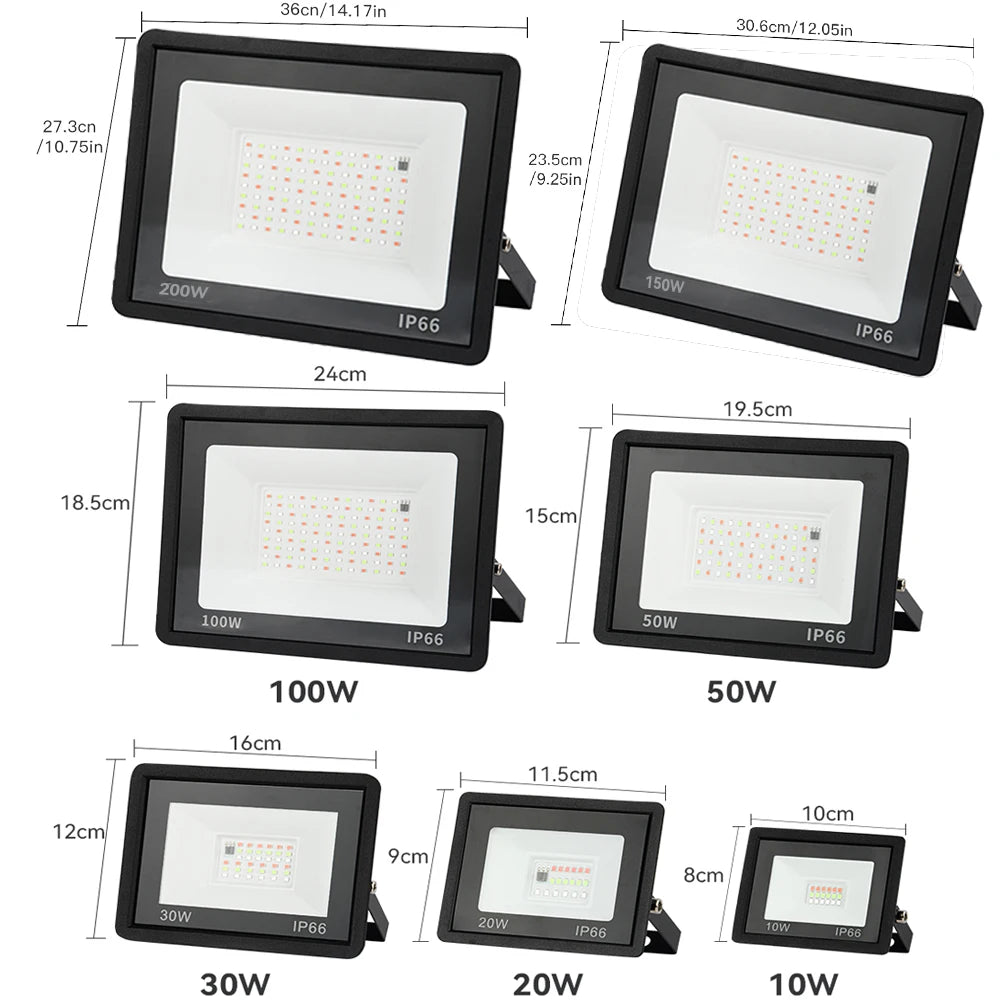 RGB Flood Light 100W 50W 30W 20W 10W RGB Reflector IP66 Waterproof LED Spotlight 220V Projector Lamp Outdoor Garden Lighting