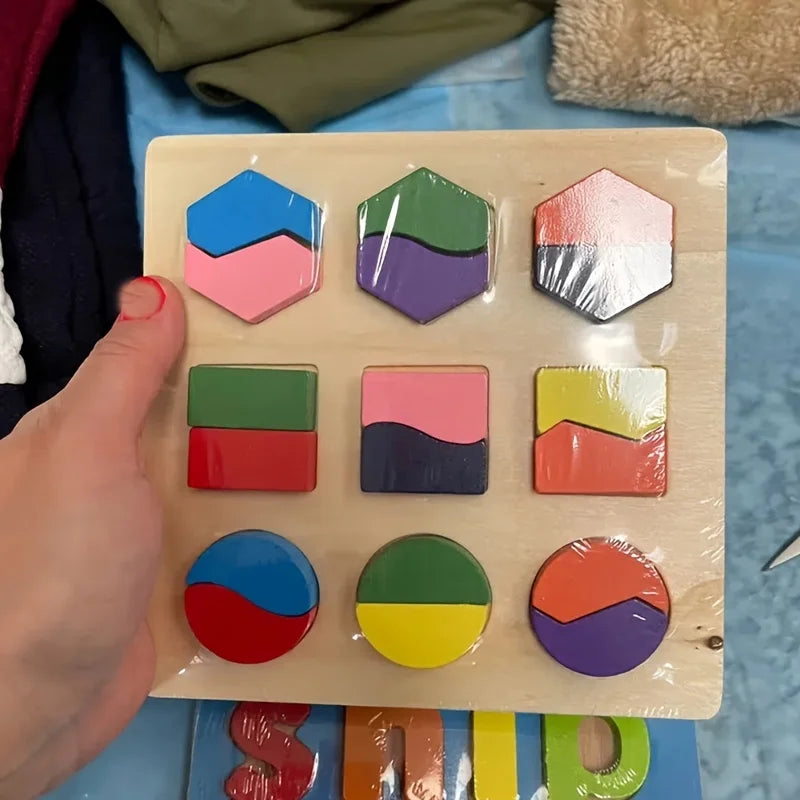 Wooden Puzzle Geometric Shapes 3D Puzzle Montessori Toys Sorting Math Preschool Learning Wood Puzzles Toys For Kids