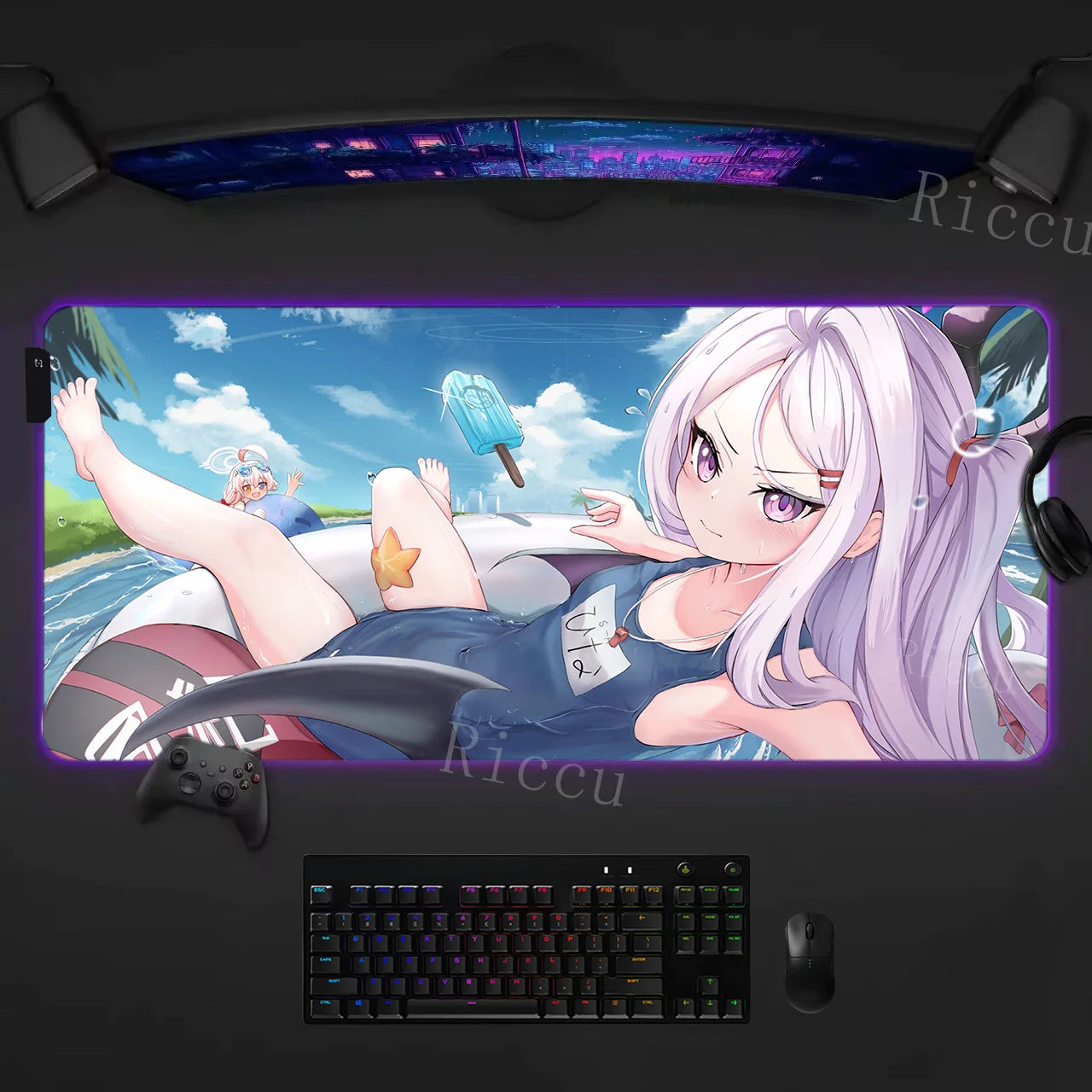 RGB HD Ryuuge Kisaki Blue Archive Game Mousepad Large Keyboard Desk Mat Gaming Mouse Pad LockEdge Edge PC Computer Mat E-Sports