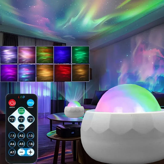 LED Aurora Projector LED Galaxy Night Light USB RGB 7 Modes 360° Rotating Night Sky Light with Remote for Home Theater Room Deco