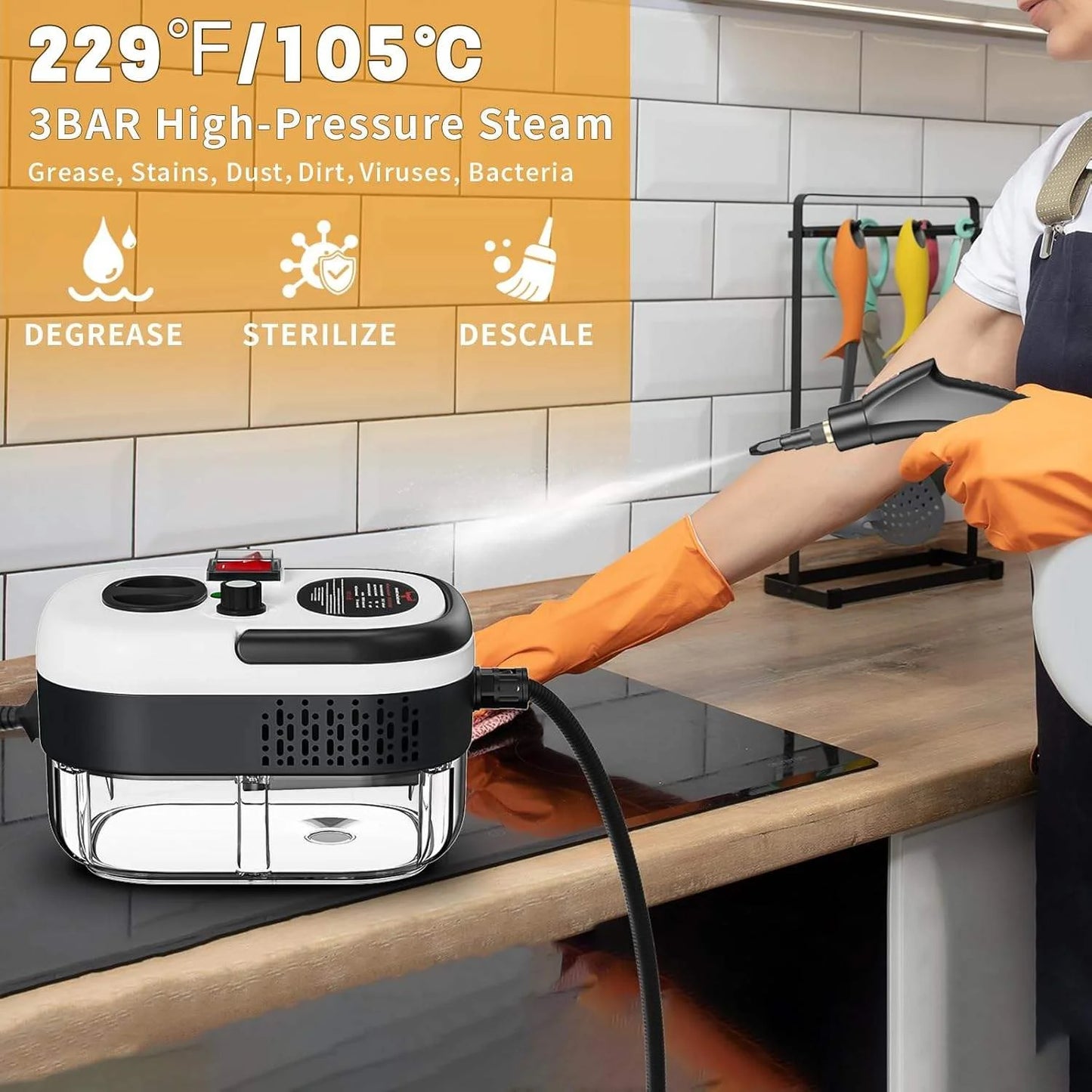 Portable 2500W High Temperature Steam Cleaner Machine with Brush Heads Electric for Cars Households Hotels 220V