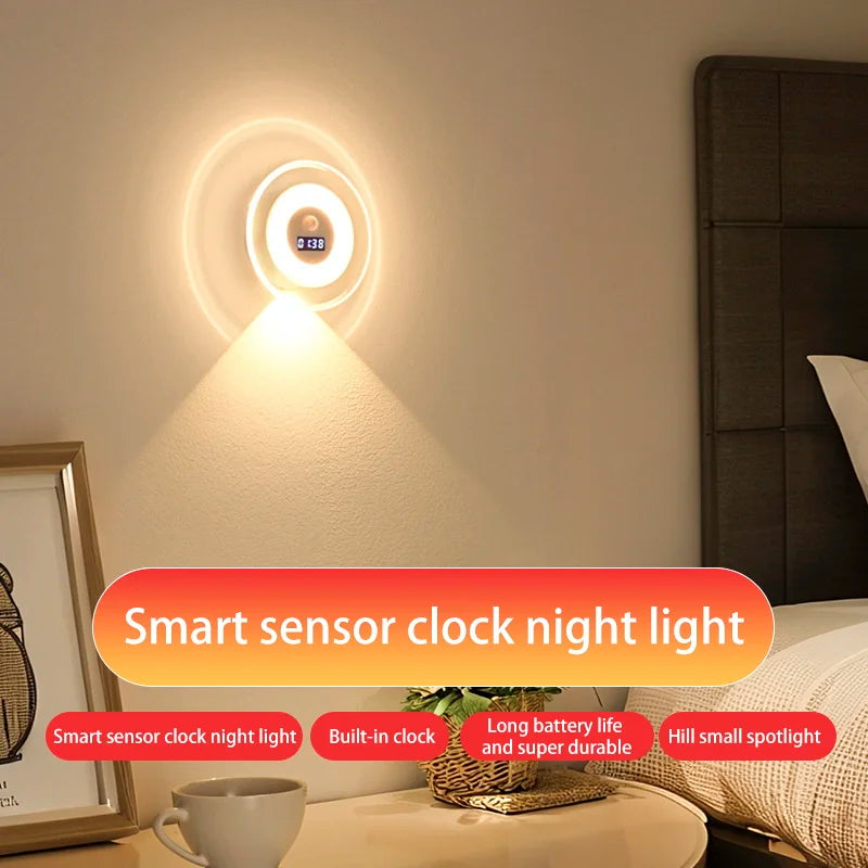 Smart LED Wall Lamp with Remote & Motion Sensor - Bedside Night Light with Clock & USB Charging