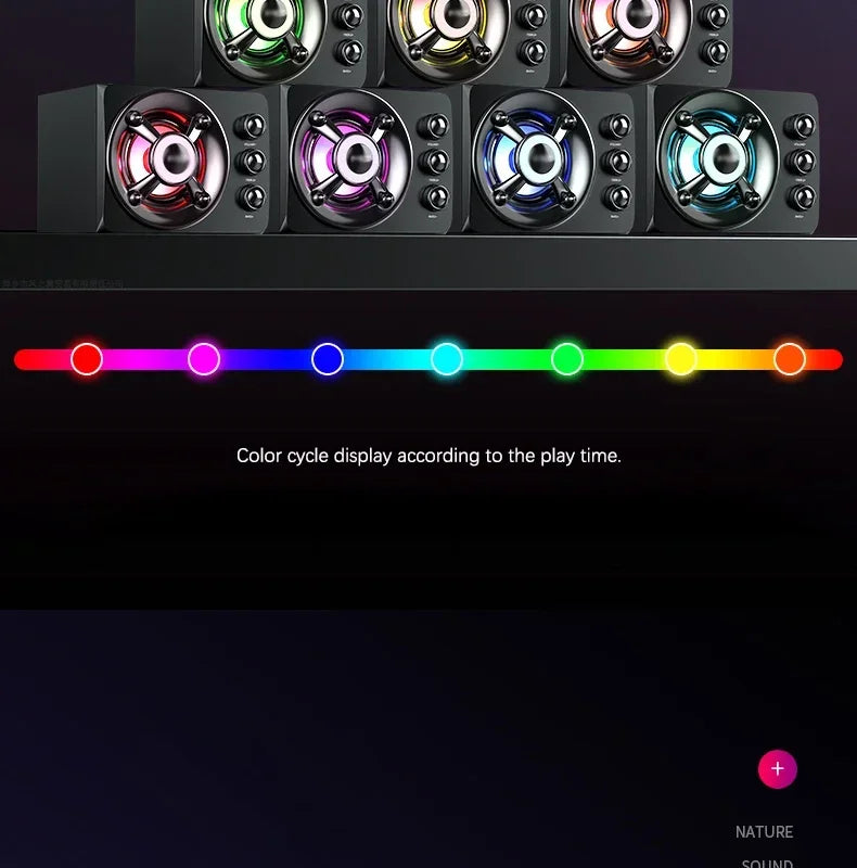 HIFI 3D Stereo Speakers Colorful LED Heavy Light AUX USB Wired Wireless Bluetooth Audio Home Theater Surround Sound Bar TV