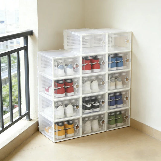 6/12Pcs Foldable Clear Shoe Box, Stackable Plastic Shoe Storage Organizer, Breathable Dustproof  Home & Shoe Display Rack
