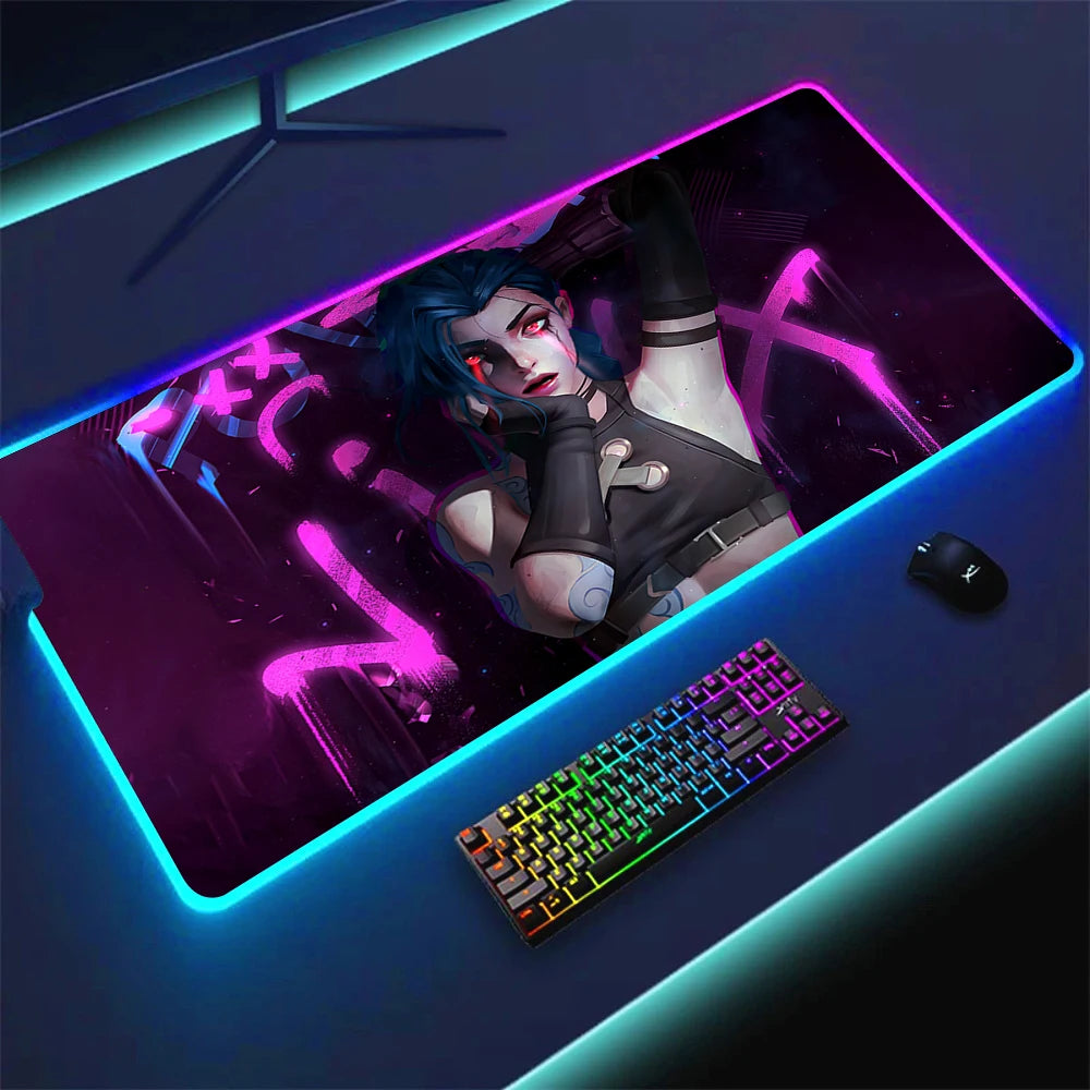 JINX VI RGB Gaming Mouse Pad 900x400mm Anime Arcane Mats League of Legends Gamer Carpet Rug LOL Large Keyboard LED Cool Desk Mat