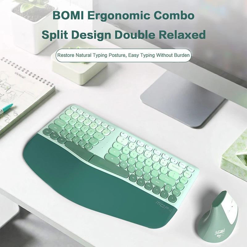 MOFII Ergonomic 2.4G Wireless Split Keyboard mouse Combo with Wrist Rest 1600DPI Wireless Vertical Mouse for PC/Laptop/Desktop