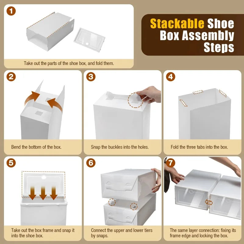 Foldable Storage Home Clear Organizer Rack Plastic Shoe Box Set White New shoe cabinets  shoes storage rack